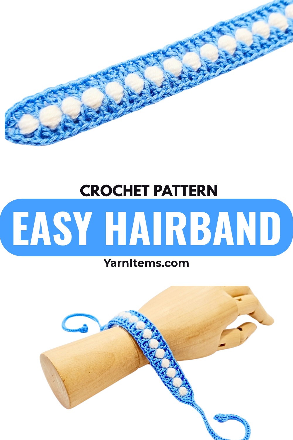 Easy Crochet Hairband Pattern with Puff Clusters and Ties