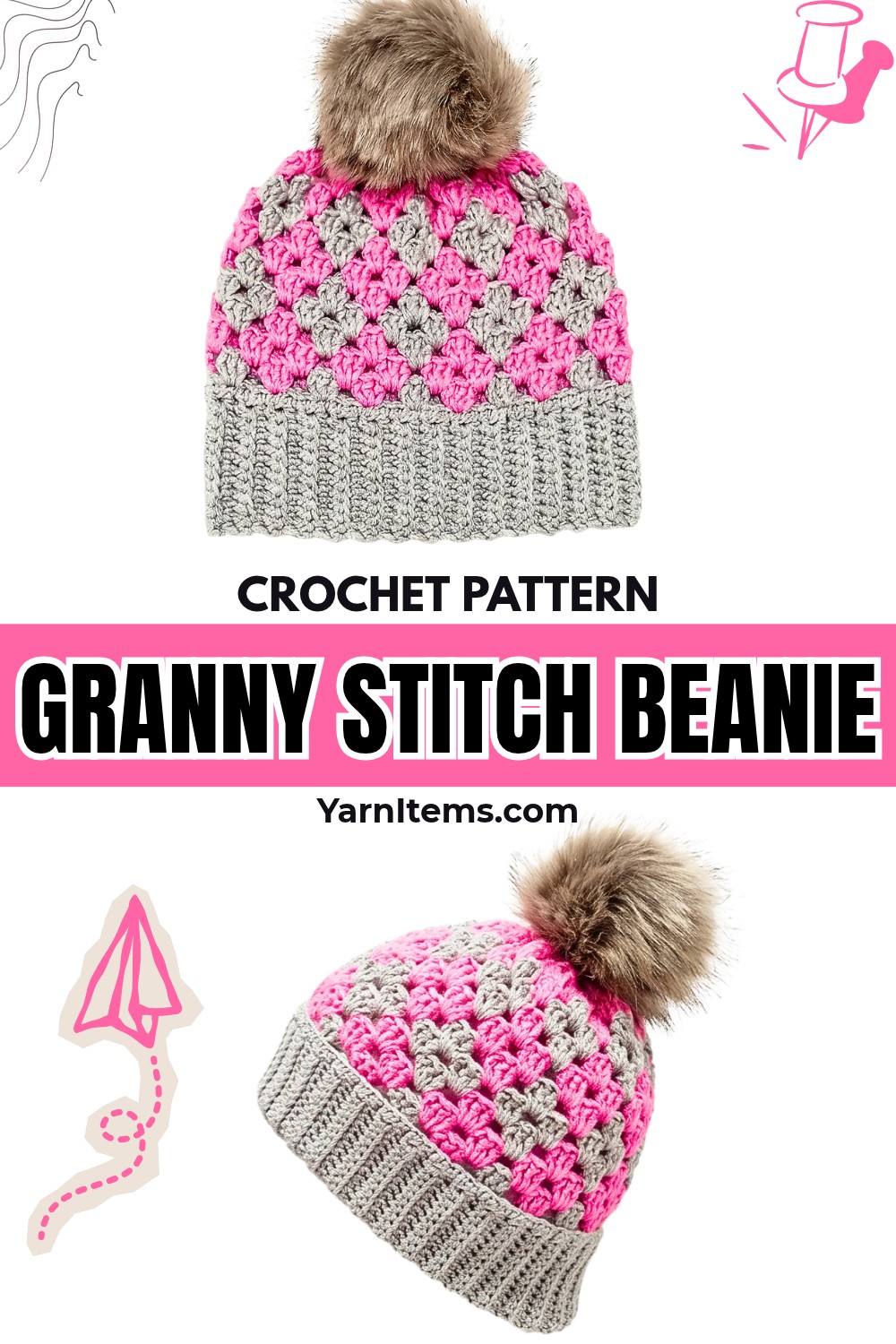 Free Crochet Diamond Granny Stitch Beanie Hat Pattern