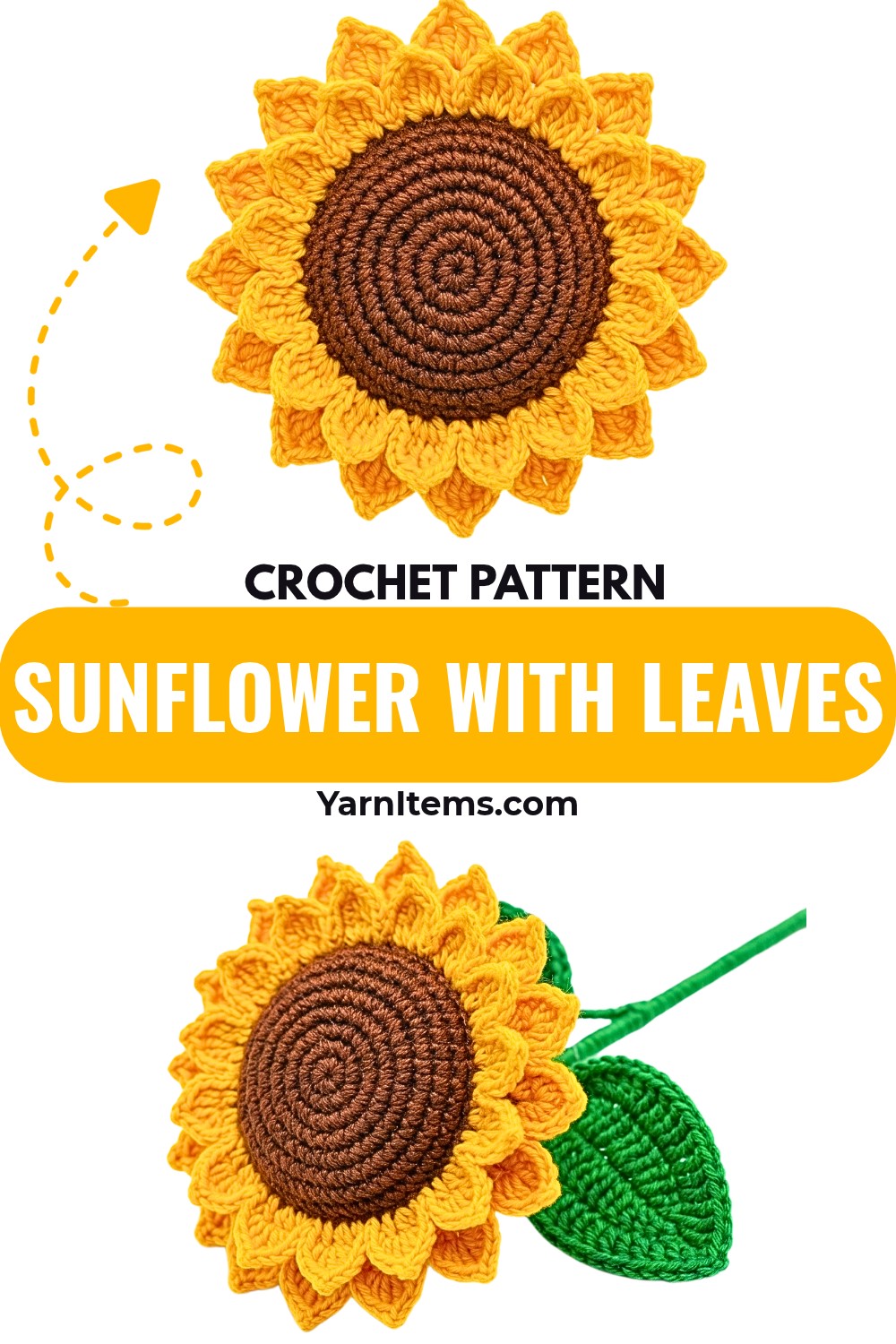 Free Crochet Sunflower Pattern with Wired Leaves