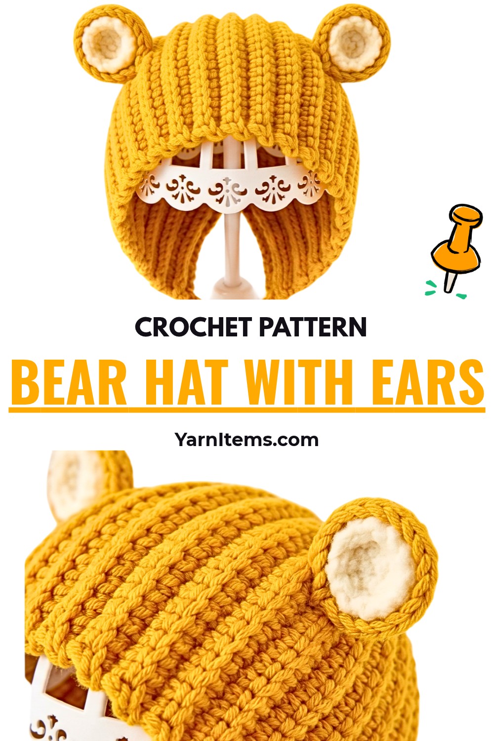 How to Crochet Bear Hat with Ears - Baby to Adult Pattern