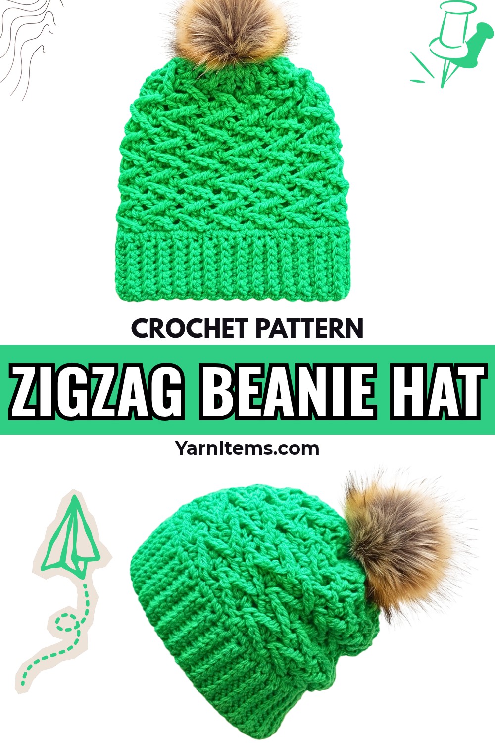 How to Crochet Zigzag Beanie Hat - Beginner-Friendly Tutorial