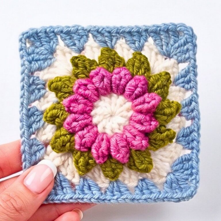 How to Crochet a 3D Flower in a Granny Square