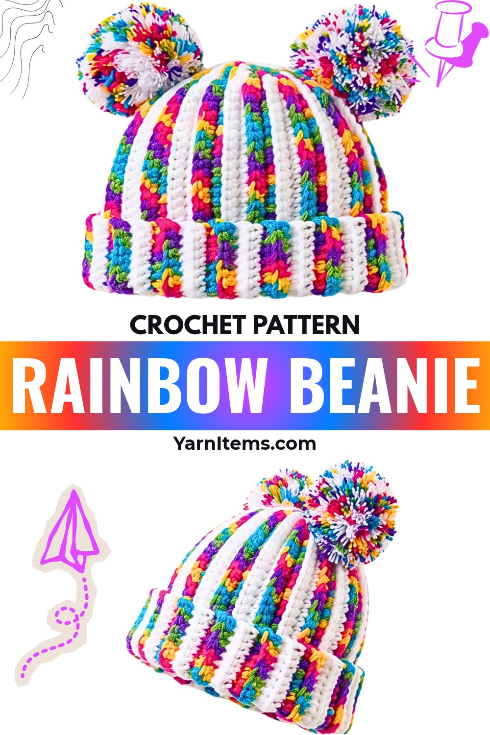 Simple & Fun Crochet Rainbow Beanie Pattern