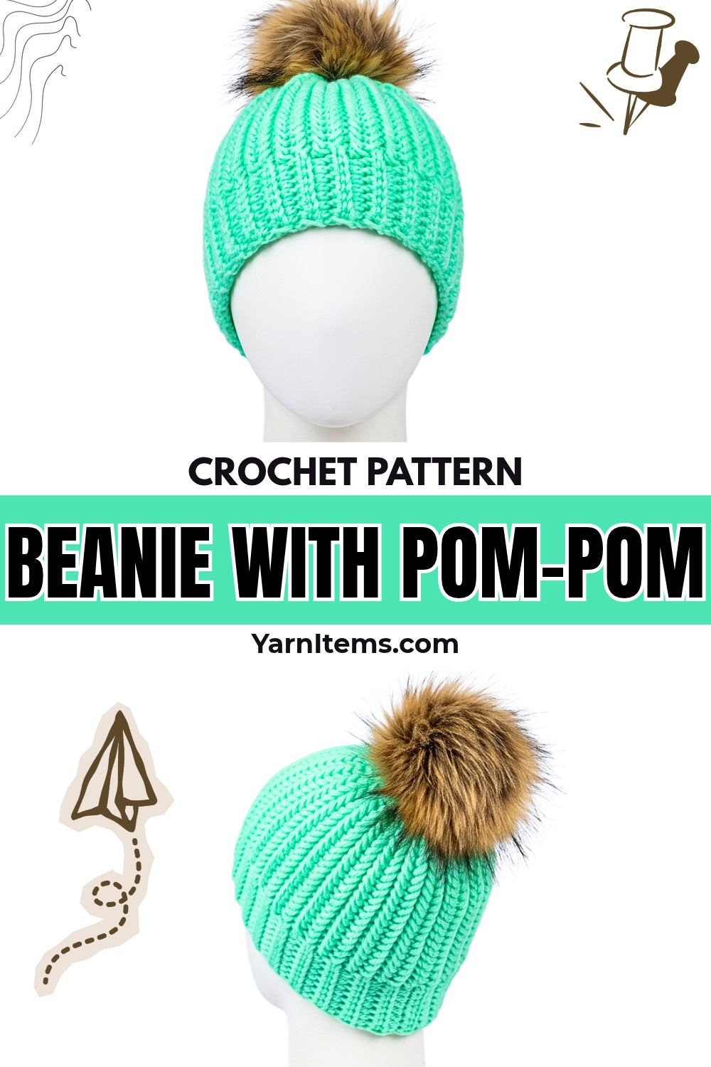 Textured Crochet Beanie Pattern with Pom-Pom