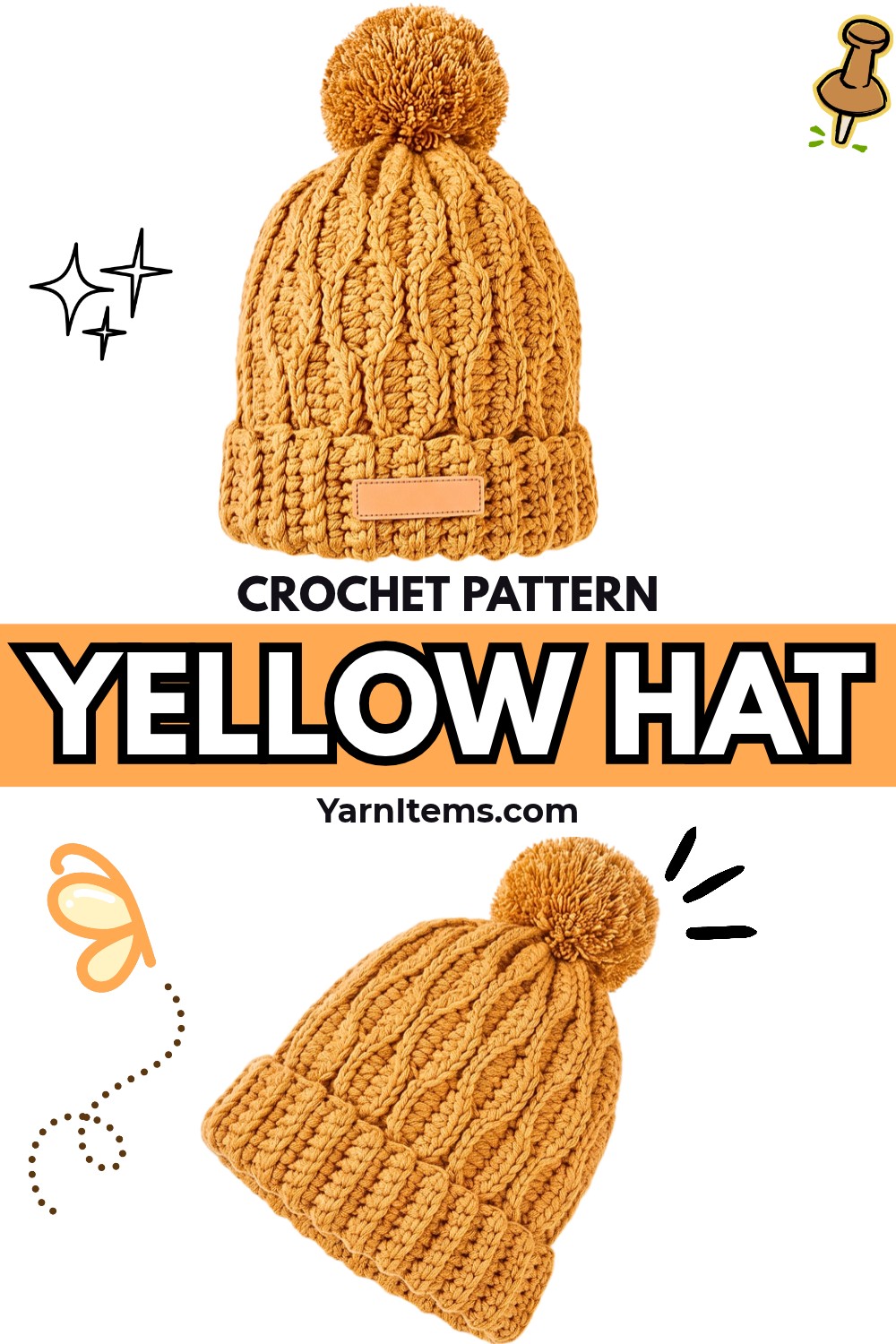 Textured Yellow Crochet Hat Pattern - Water Ripple Beanie