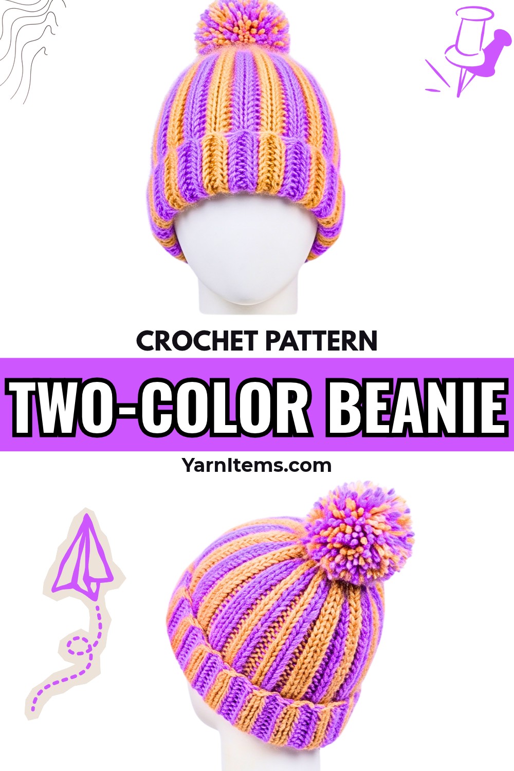 Two-Color Crochet Beanie Pattern with Textured Stitches